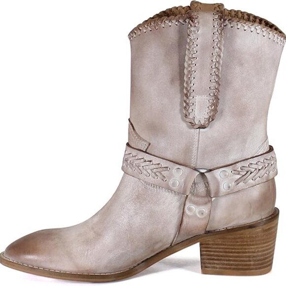 Diba True Glass Heart Distressed Off White Nubuck Leather Mid-Calf Pull-On Boot - Picture 6 of 7